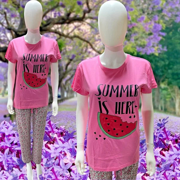 Ladies Cotton Pyjama PJ's Set Full Length Summer Short Sleeve Loungewear CT26-29