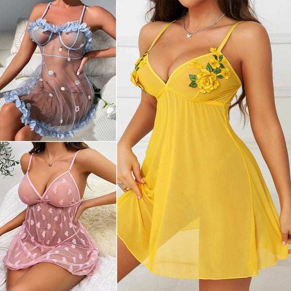 Sexy Lingerie Women's Lace Babydoll Dress See-Thru Sleepwear Nightwear G-string