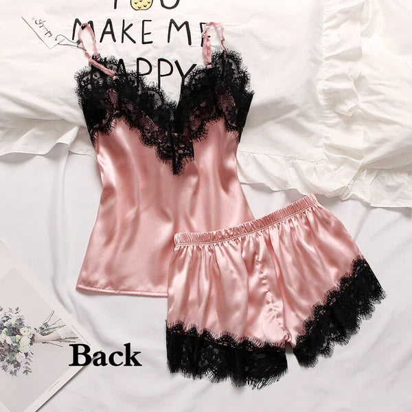 Ladies Women Satin Silk Lace Cami Vest Shorts Lingerie Pyjamas Set Pj Sleepwear