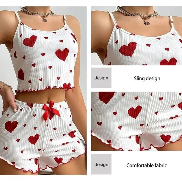Knitted Tank Tops And Shorts Casual Summer Sleepwear Girls-