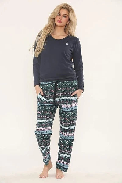 Ladies Pyjama 2PC Set Soft Jersey Printed PJ Nightwear Top Bottoms Long Sleeve