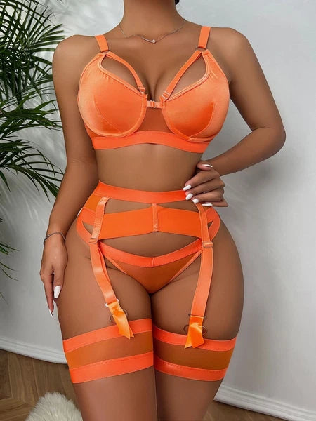 Sexy Underwear Babydoll Set Lingerie Nightwear Suspender Bra Thong Erotic Womens