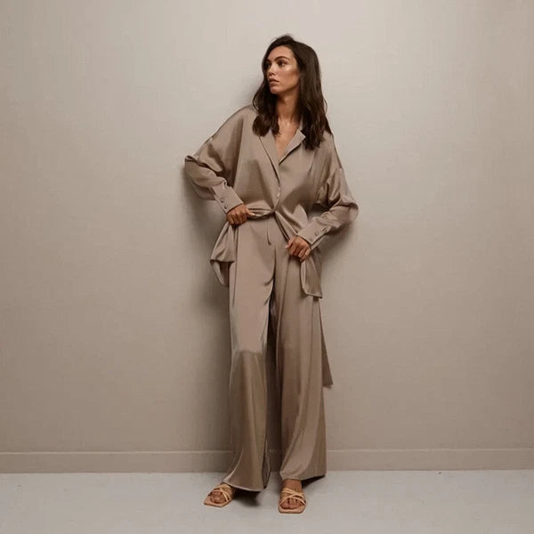 Womens Pajama Set Oversize Kimono Loose Dress Satin  Beach Coat Sleepwear Pant