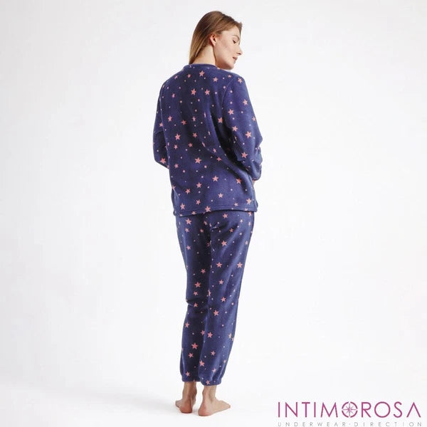 Pajamas Woman IN Warm Fleece Coral With Little Stars Admas 60404