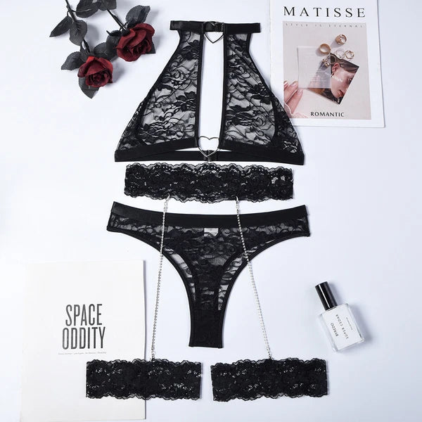 Women's Sexy Lingerie Lace Bra Set With Garter Belt Babydoll Nightwear Sleepwear