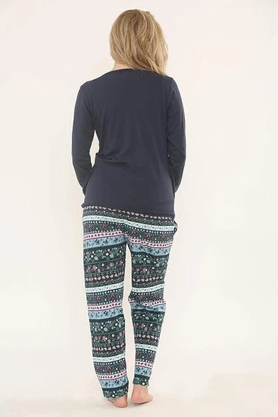 Ladies Pyjama 2PC Set Soft Jersey Printed PJ Nightwear Top Bottoms Long Sleeve