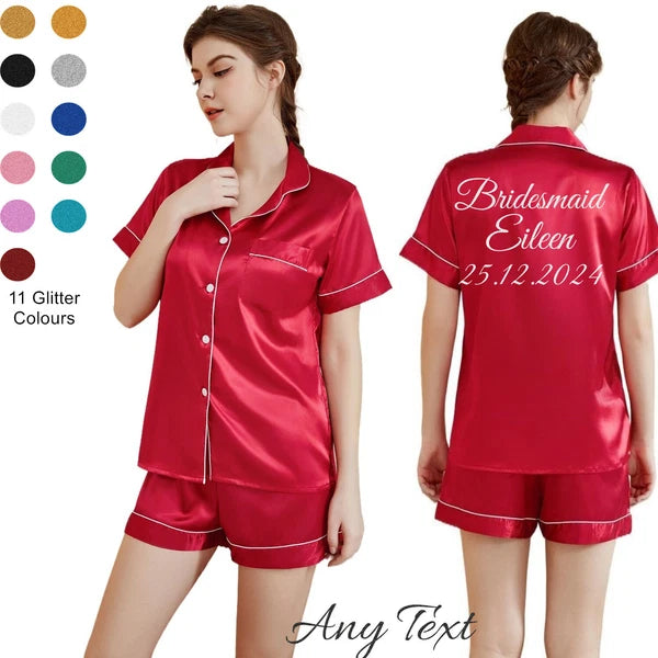 UK Personalized Womens Pyjamas Pjs Shorts Set Wedding Bridesmaid Birthday Party