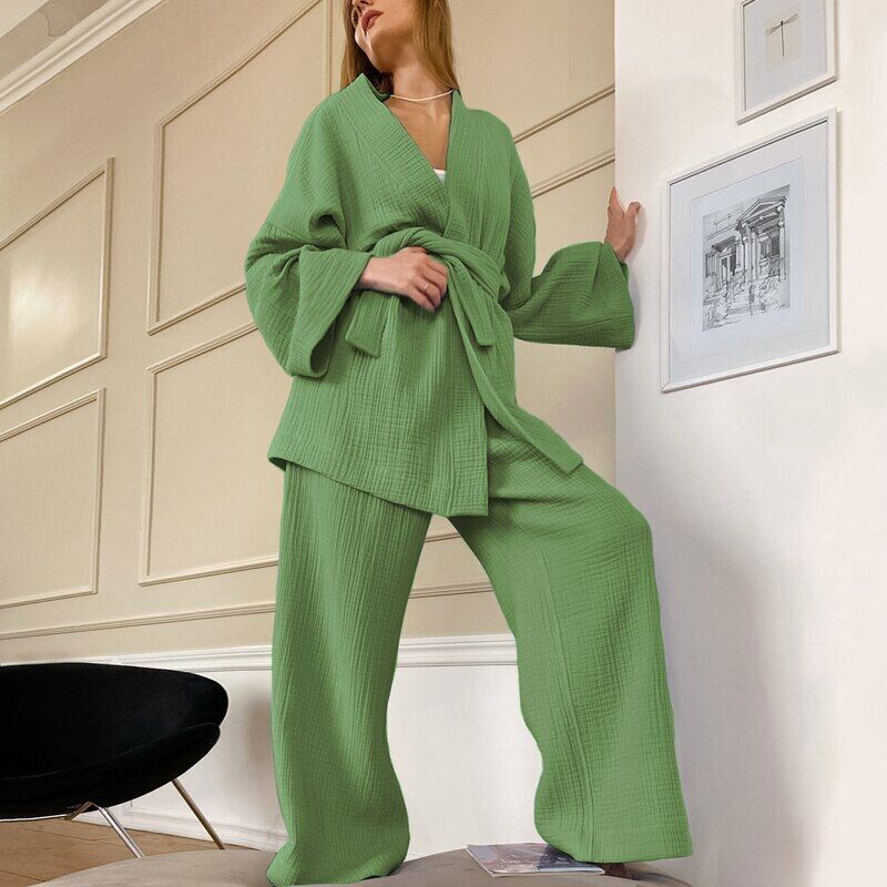 2023 Women's pajamas and pajamas set 100% cotton Bell-bottoms set