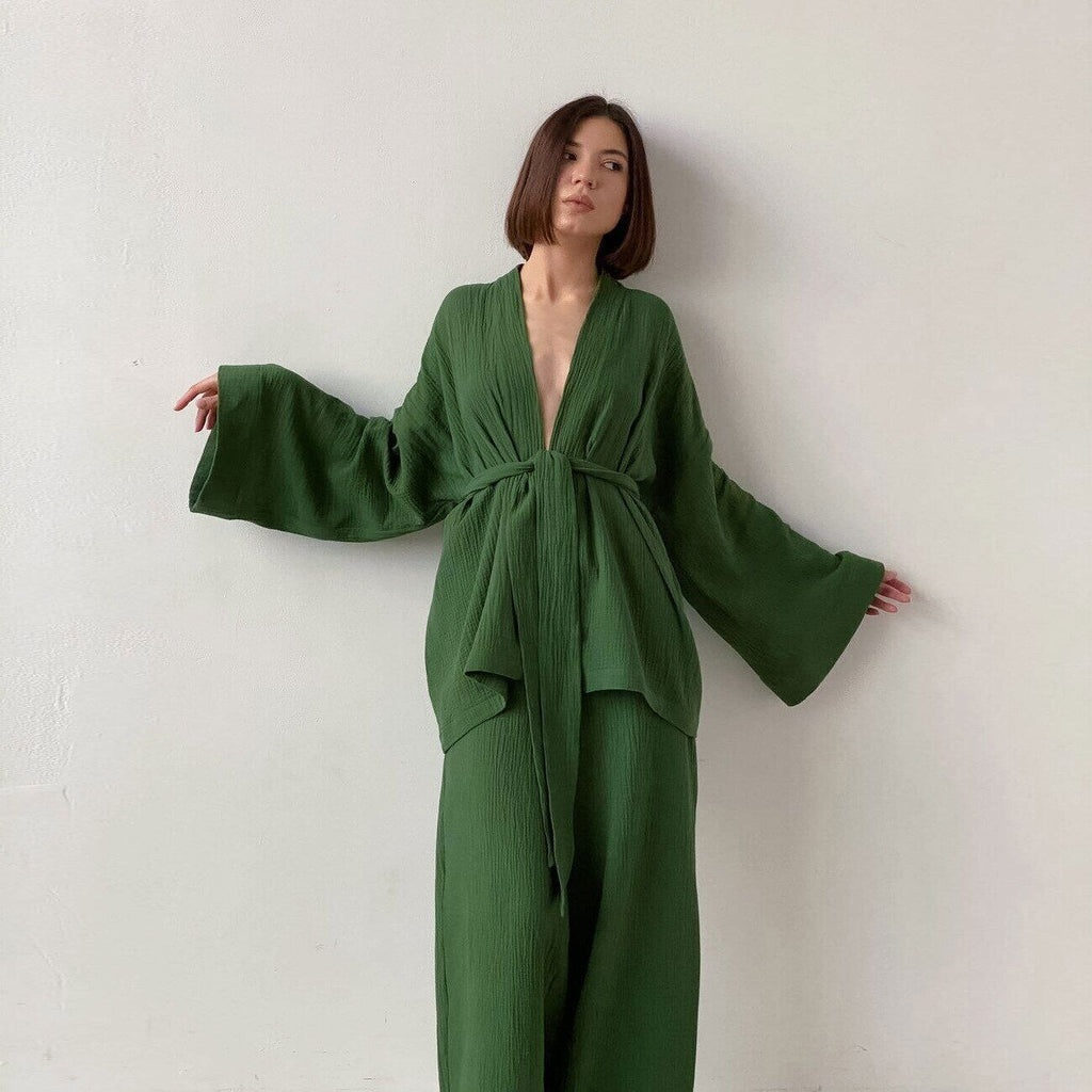 2023 Women's pajamas and pajamas set 100% cotton Bell-bottoms set
