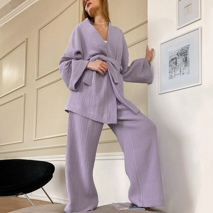 2023 Women's pajamas and pajamas set 100% cotton Bell-bottoms set