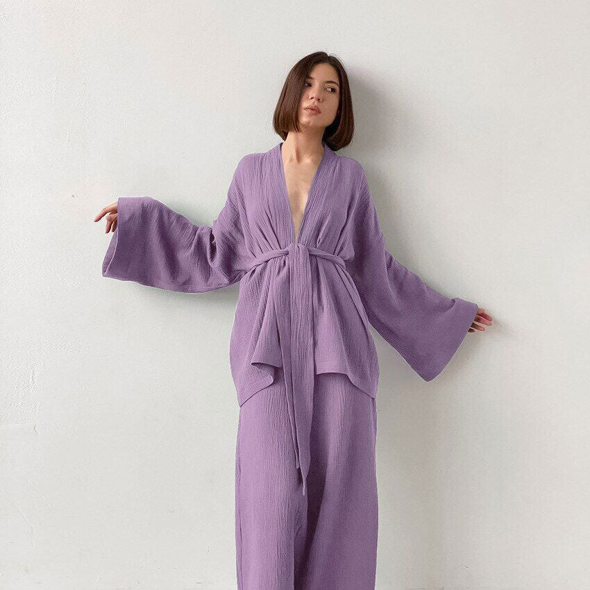 2023 Women's pajamas and pajamas set 100% cotton Bell-bottoms set