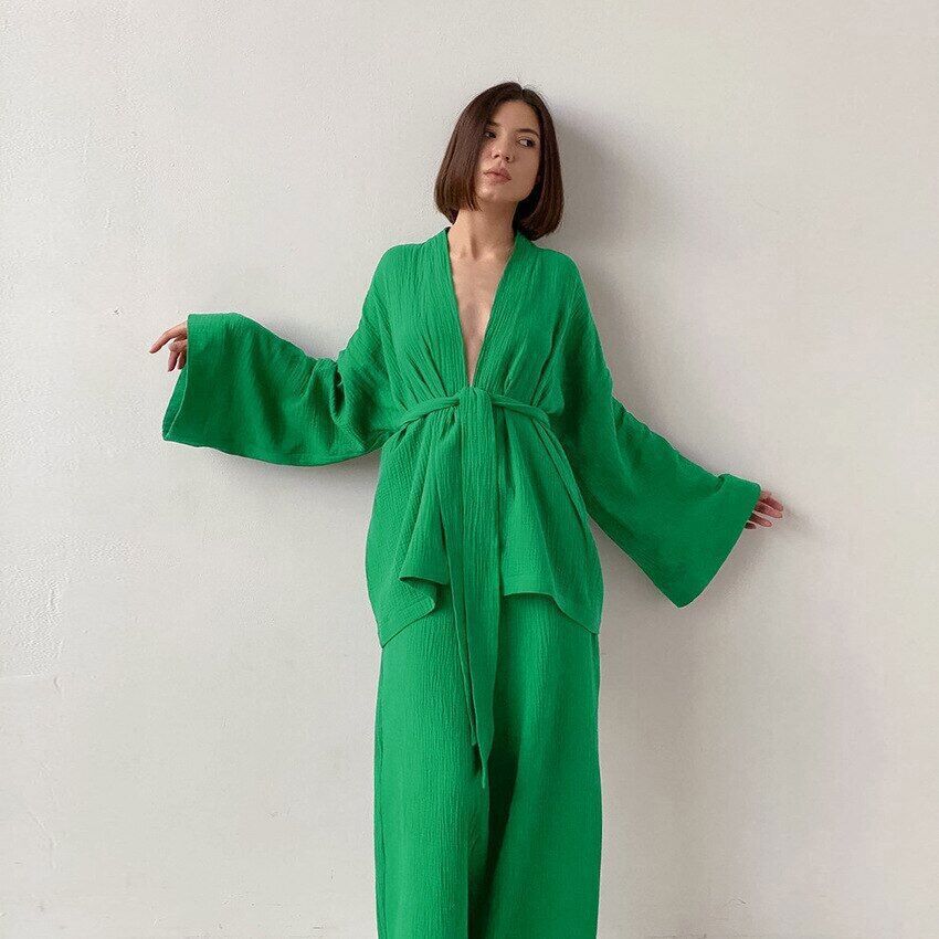 2023 Women's pajamas and pajamas set 100% cotton Bell-bottoms set