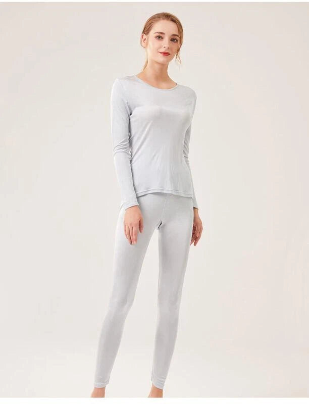 New Women's Silk Thermal Underwear Set Silk Long Johns Top & Bottom TG3S48