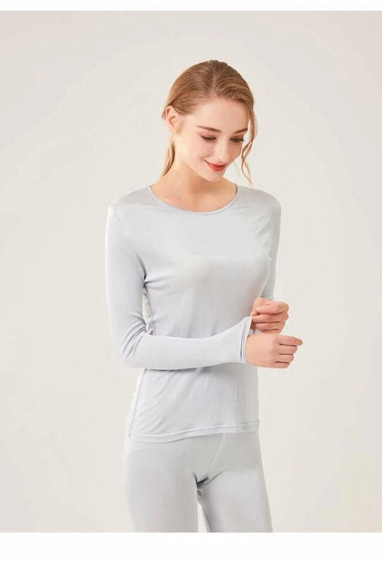 New Women's Silk Thermal Underwear Set Silk Long Johns Top & Bottom TG3S48