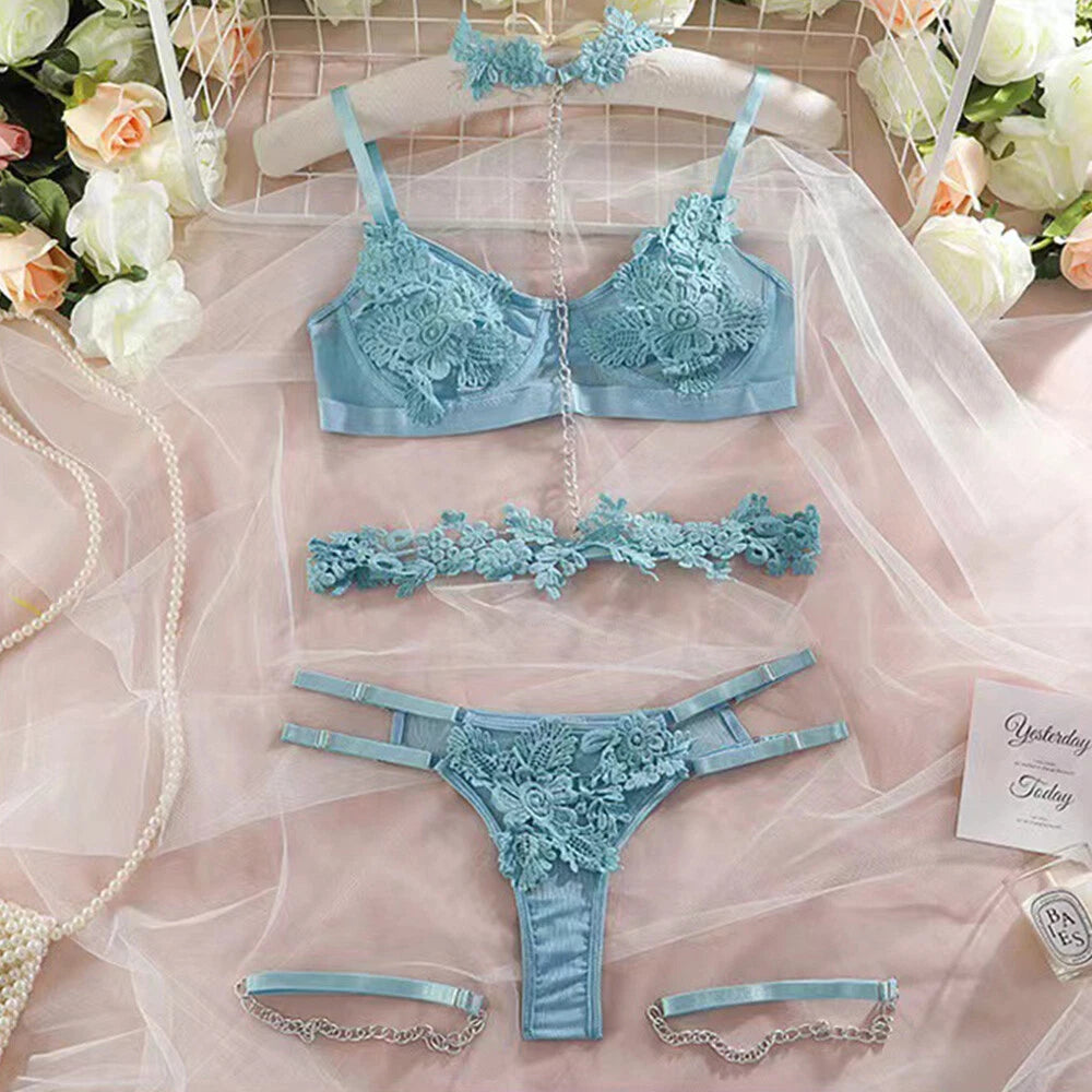 Women's Sexy Lingerie Lace Babydoll Bra Thong Set Sleepwear Underwear Nightwear
