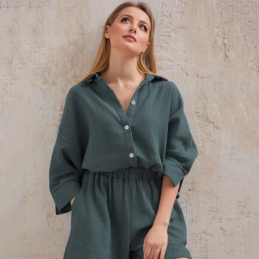 2023 Women's pajama set set with 9/4 sleeves, sleep top, shorts, home clothing