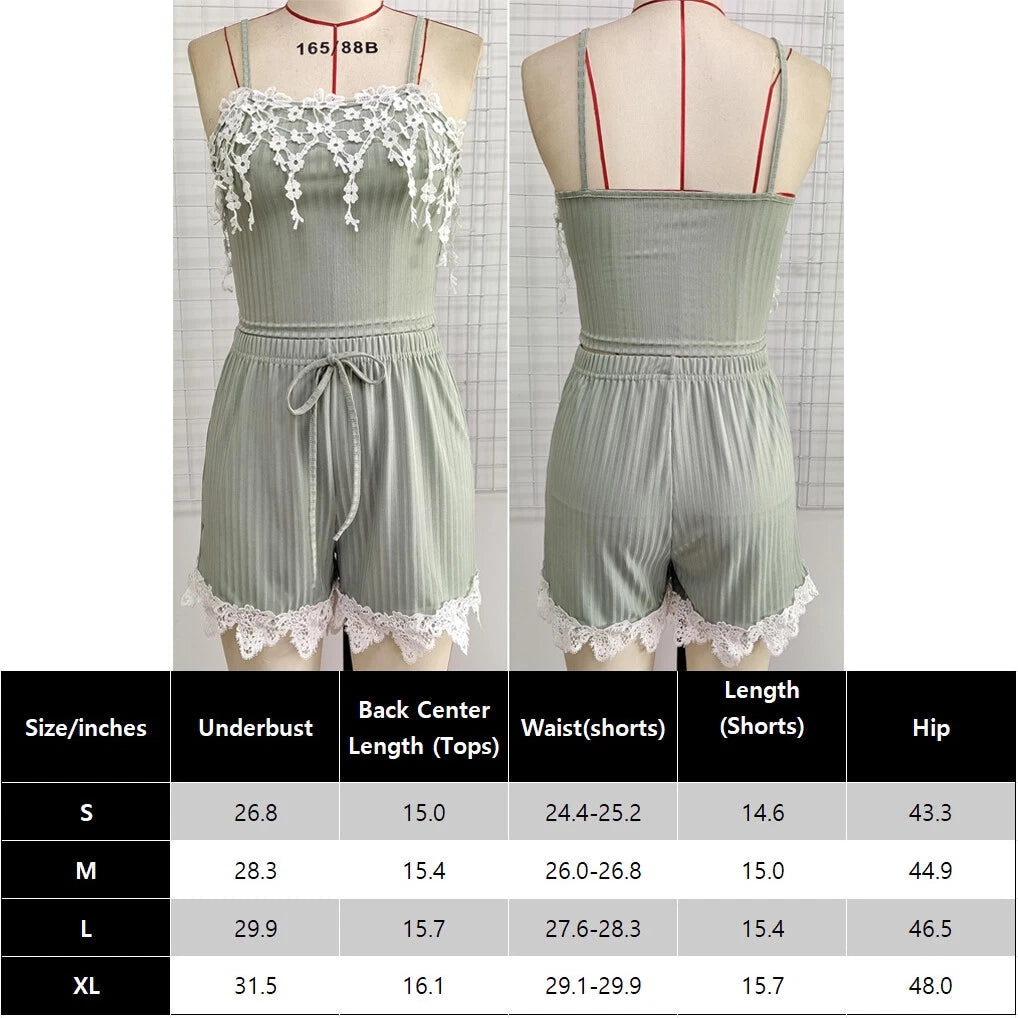 Women Sexy Sleepwear Lace Cotton Pajamas Set Shorts Nightwear Camisole Underwear