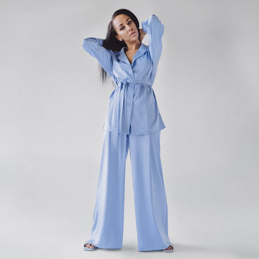 Womens Pajama Set Oversize Kimono Loose Dress Satin  Beach Coat Sleepwear Pant