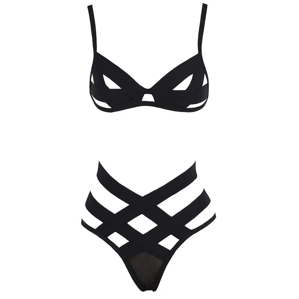 Womens Sexy Lingerie Strappy Hollow Out Top Bra Thong Set Underwear Nightwear
