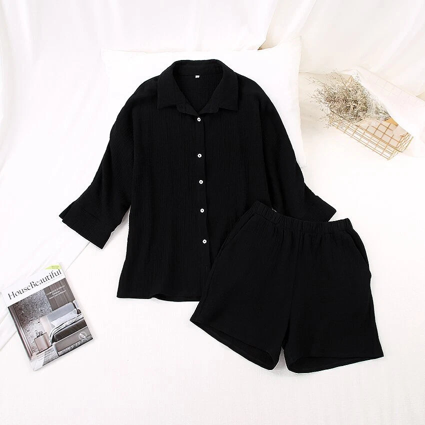2023 Women's pajama set set with 9/4 sleeves, sleep top, shorts, home clothing