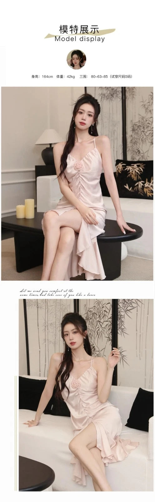 Summer Sleeveless Backless Pajama Night Dress Suspended Split Fold Long Girls