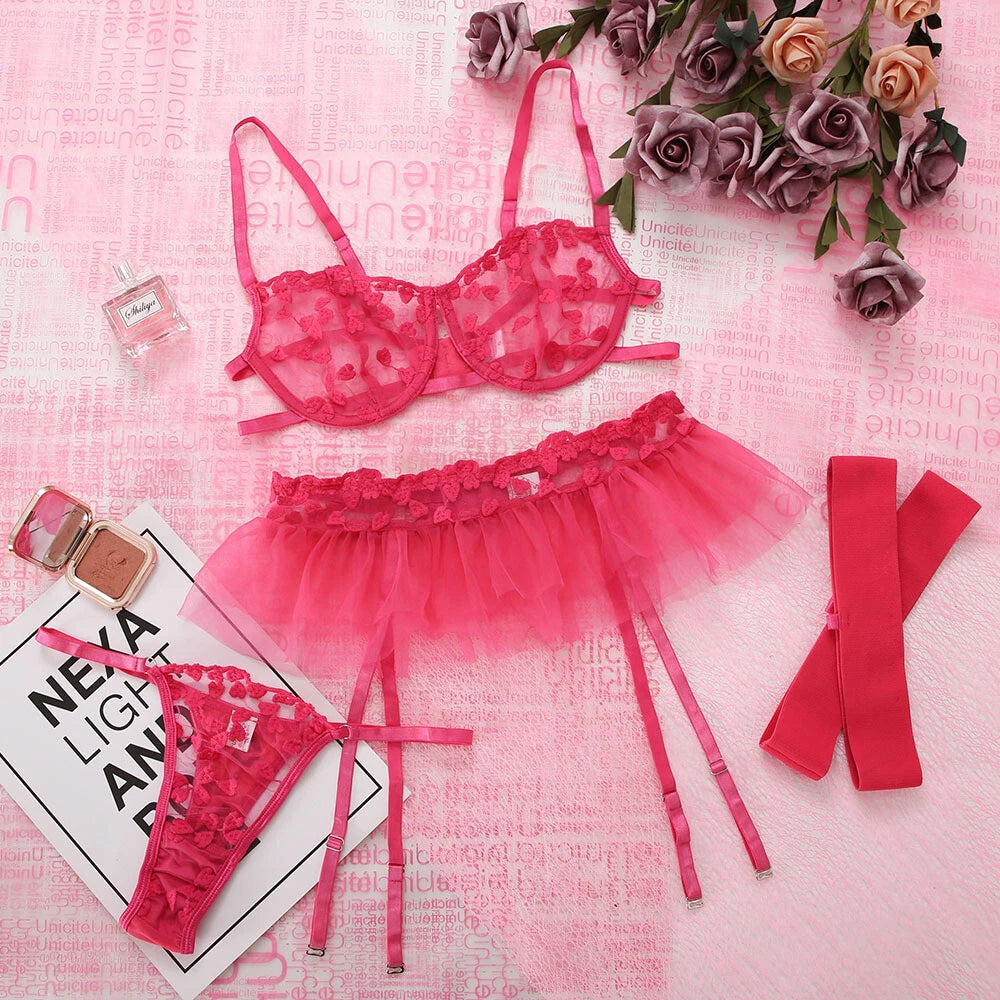 Women Sexy-Lingerie Lace Babydoll Bra G-string Sleepwear Underwear Nightwear US