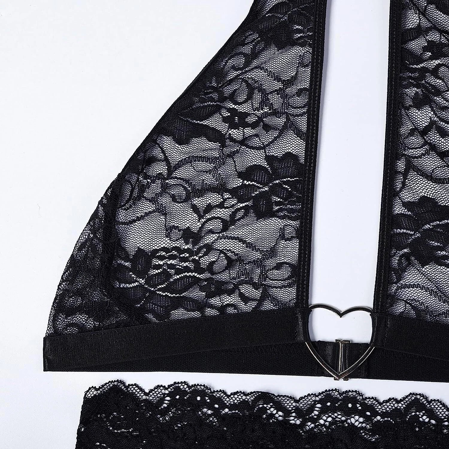 Women's Sexy Halter Lingerie Set with Garter Belts Lace Teddy Babydoll Bodysuit