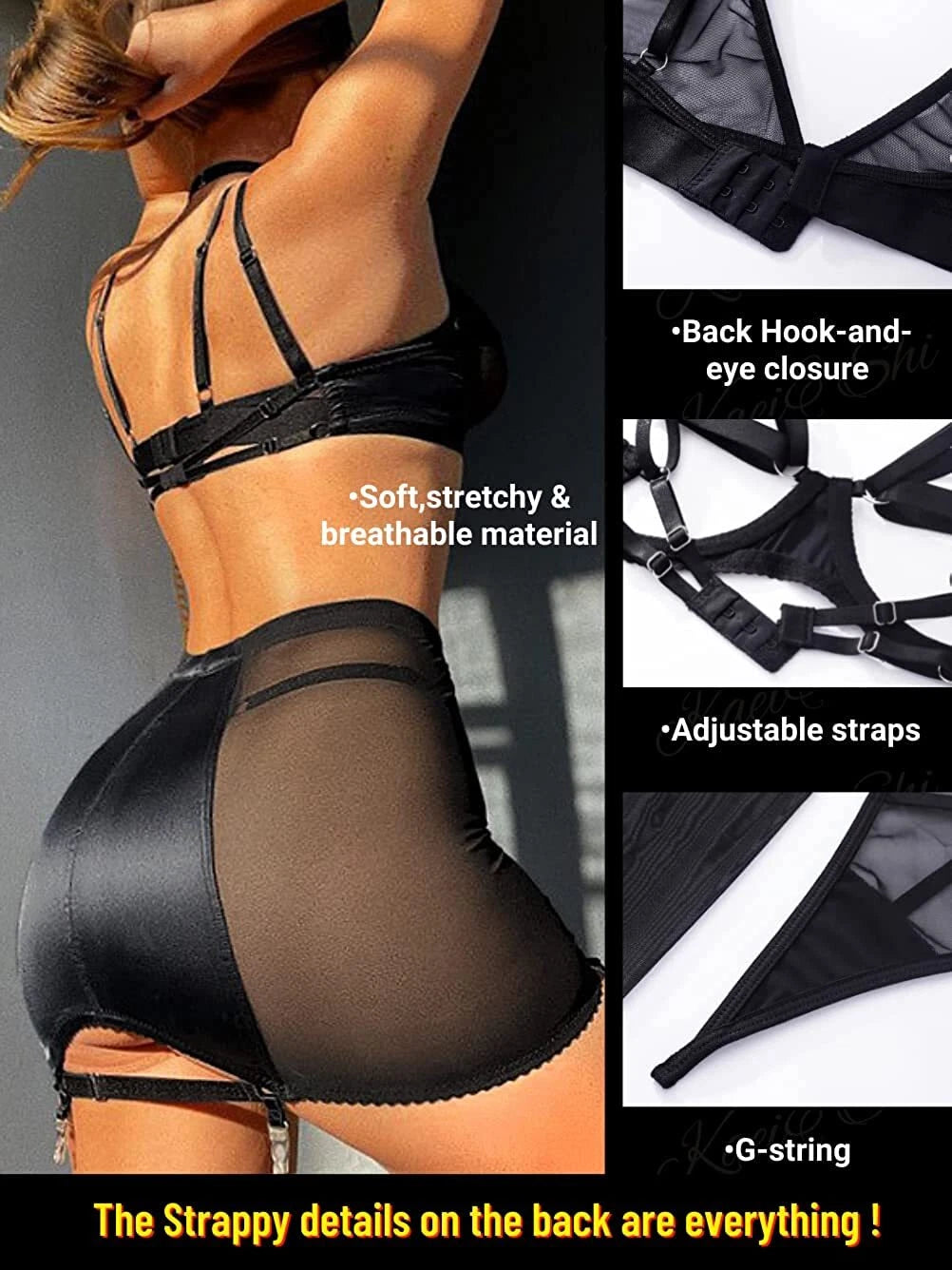 Sexy Garter Belt Set Women High Waist Lingerie Babydoll 4pcs Nightwear Sleepwear