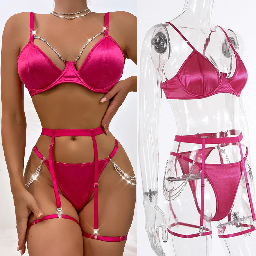 Women Sexy-Lingerie Lace Babydoll Bra G-string Sleepwear Underwear Nightwear US
