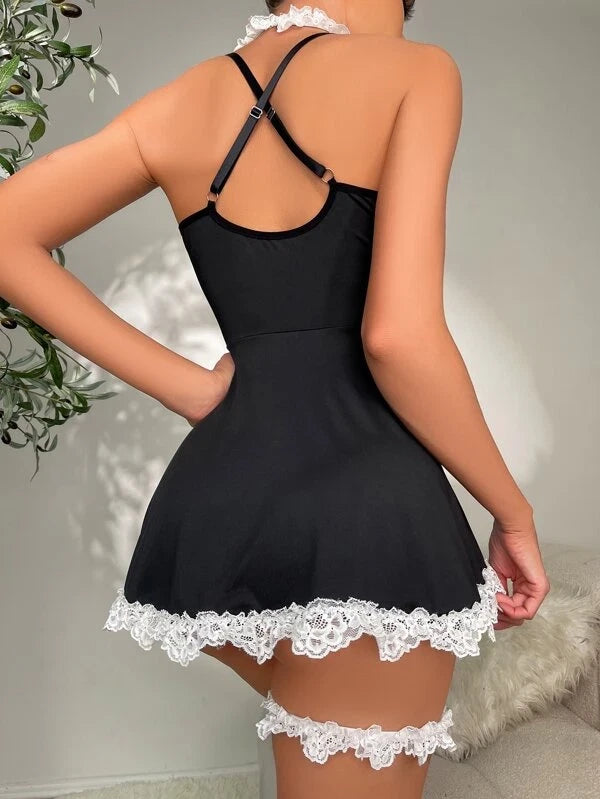 Plus Size Maid Nurse Dress Set Sexy Lingerie Lady Lace Bodysuit Pajamas Babydoll