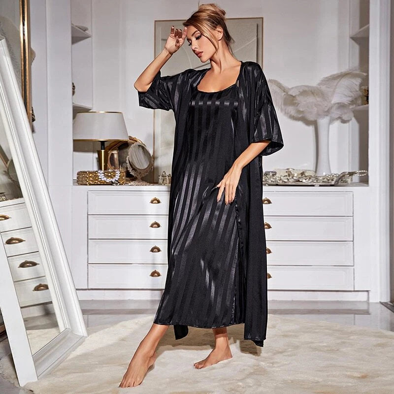 2023 Printed robe 2-piece set for women's kimono bathrobe pajama satin