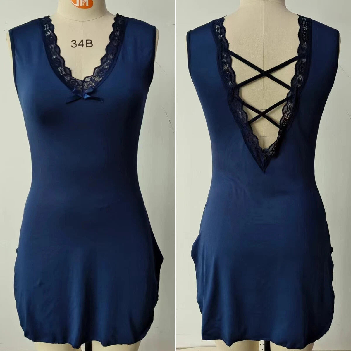 Sexy Women Lace Ruffles V Neck Pajamas Dress Sleepwear Lingerie Nightwear Solid