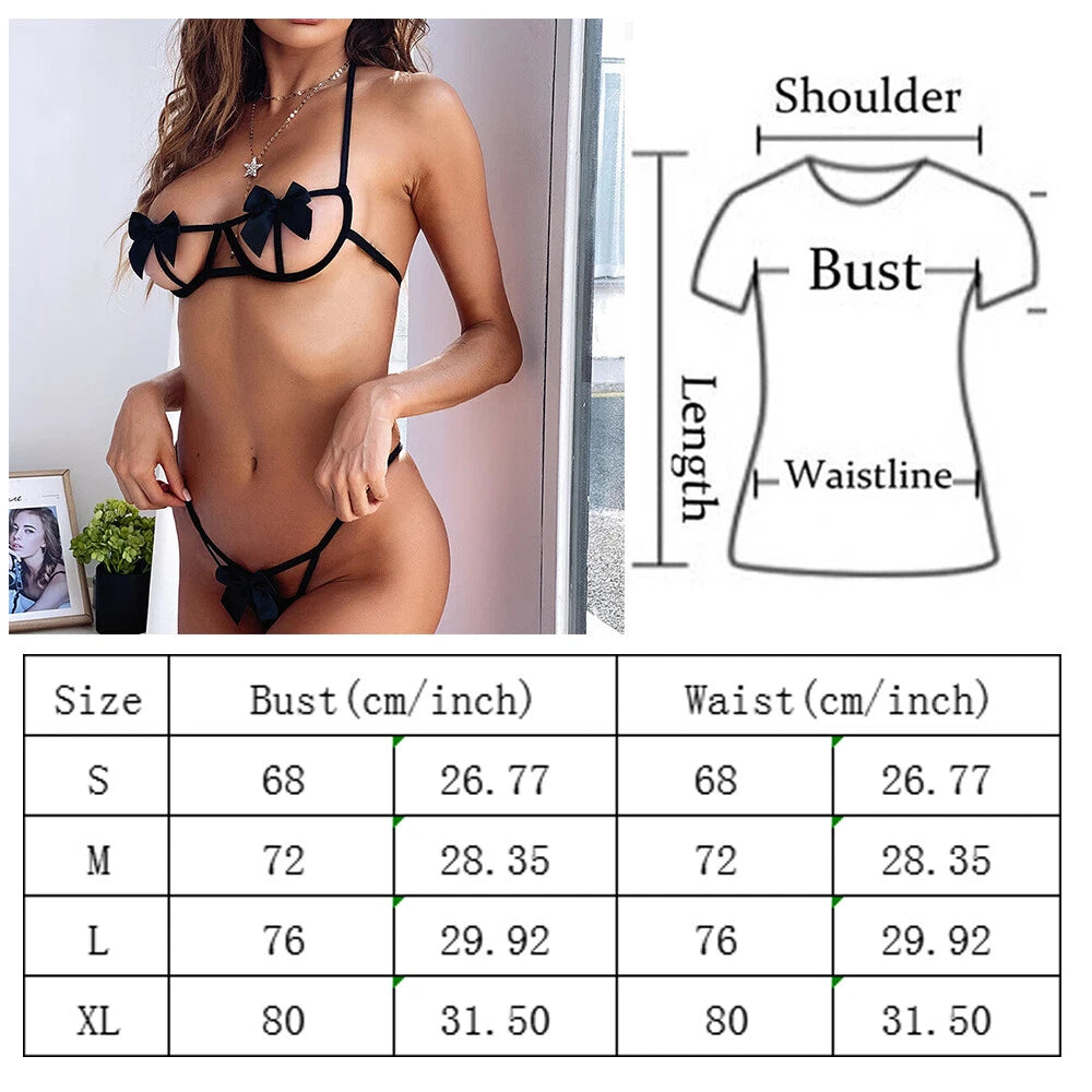 Women Sexy-Lingerie Lace Babydoll Bra G-string Sleepwear Underwear Nightwear US