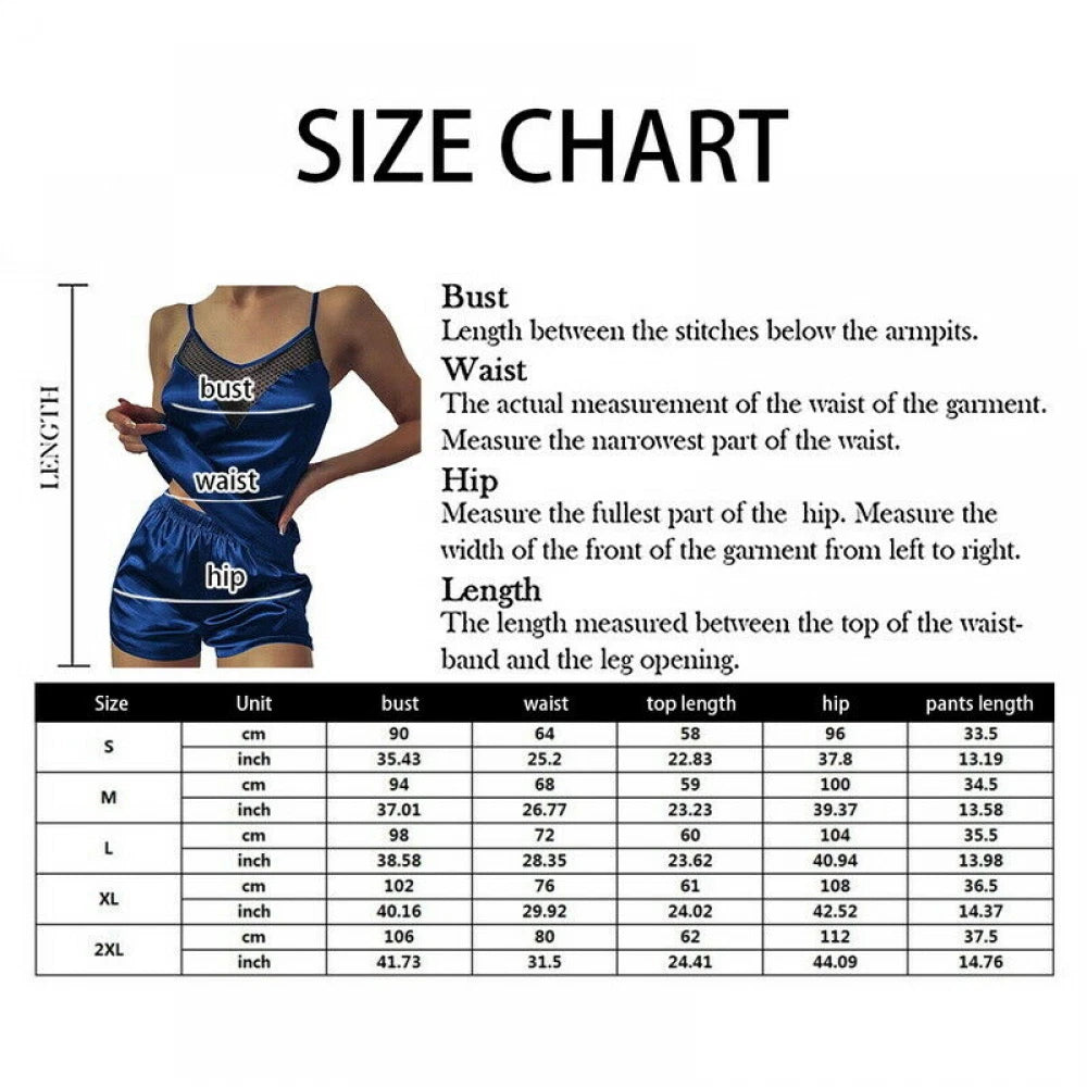 2pcs Womens Sexy Satin Silk Lace Cami Vest Shorts Lingerie Pyjamas Nightwear Set