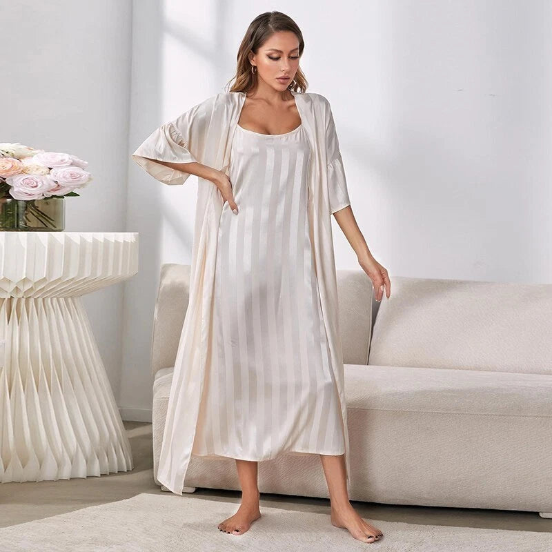 2023 Printed robe 2-piece set for women's kimono bathrobe pajama satin