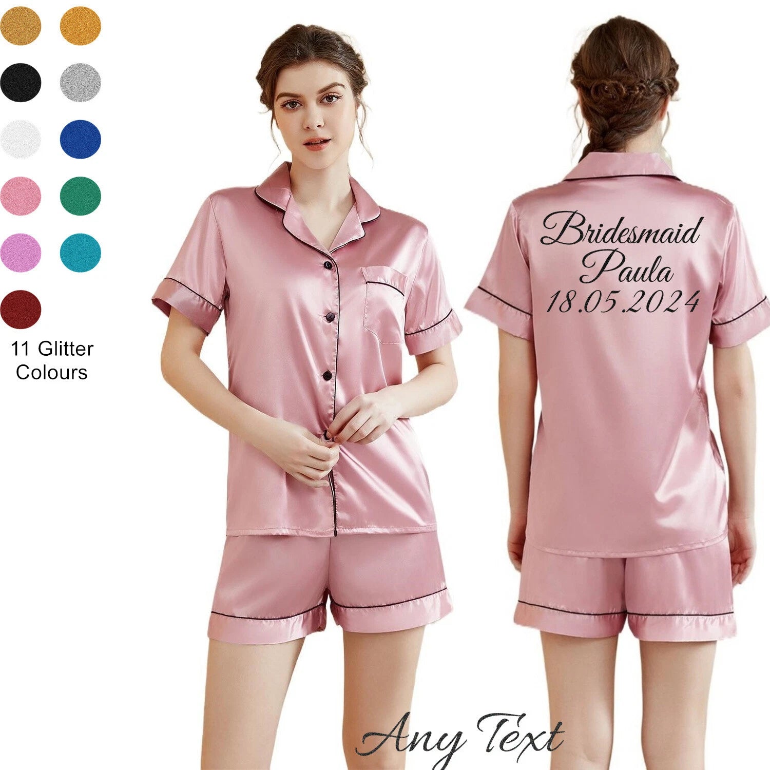 UK Personalized Womens Pyjamas Pjs Shorts Set Wedding Bridesmaid Birthday Party