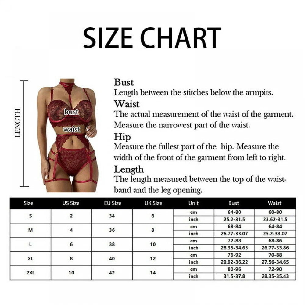 Womens Sexy Lingerie Set Bra + Thong + Garter Belt Babydoll G-String Underwear !