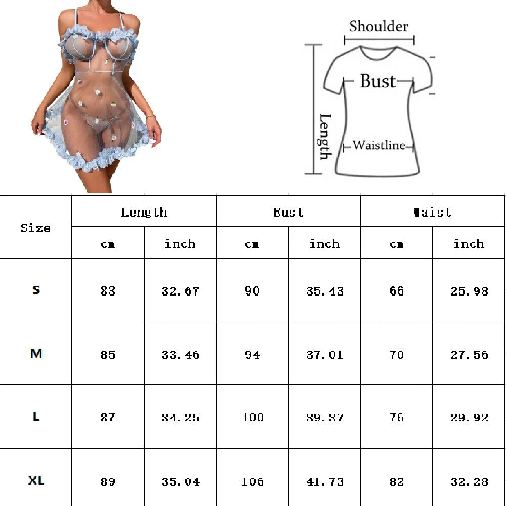 Sexy Lingerie Women's Lace Babydoll Dress See-Thru Sleepwear Nightwear G-string
