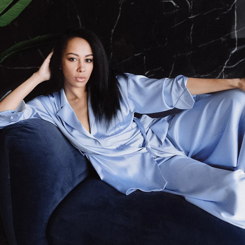 Womens Pajama Set Oversize Kimono Loose Dress Satin  Beach Coat Sleepwear Pant