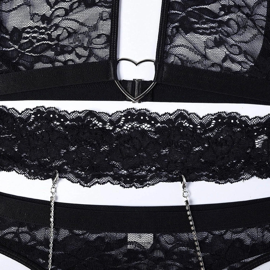 Women's Sexy Halter Lingerie Set with Garter Belts Lace Teddy Babydoll Bodysuit