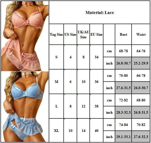 Womens Sexy Nightwear Lace Sheer Lingerie Sets Pyjamas Bra Underwear Sleepwear