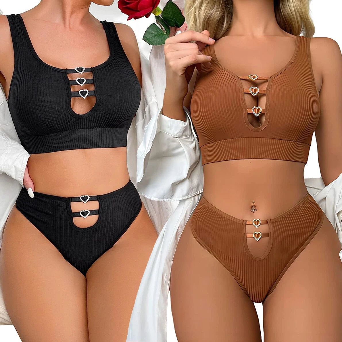 Sexy Bra Panty 2 Pieces Lingerie Sets Soft Pajamas Women's Sexy Sleepwear Bikini