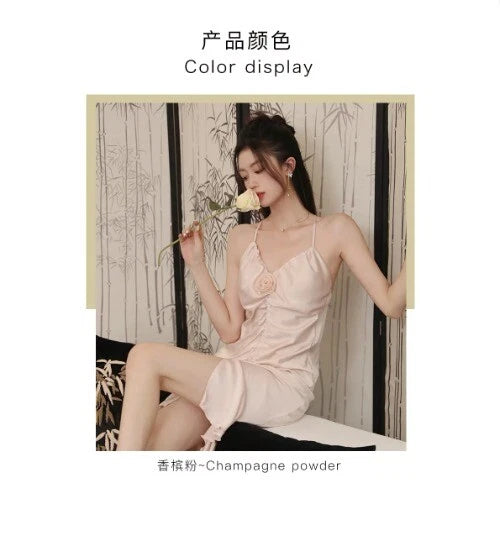Summer Sleeveless Backless Pajama Night Dress Suspended Split Fold Long Girls