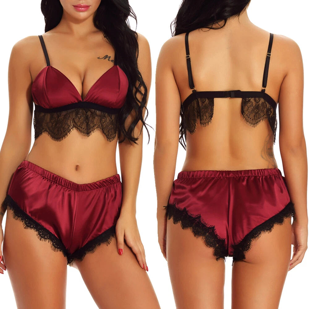 Sexy Lingerie Women Lace Hot Pants Babydoll Nightdress Nightgown Sleepwear Set