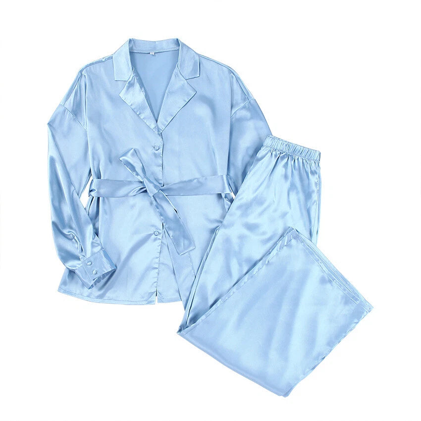 Womens Pajama Set Oversize Kimono Loose Dress Satin  Beach Coat Sleepwear Pant