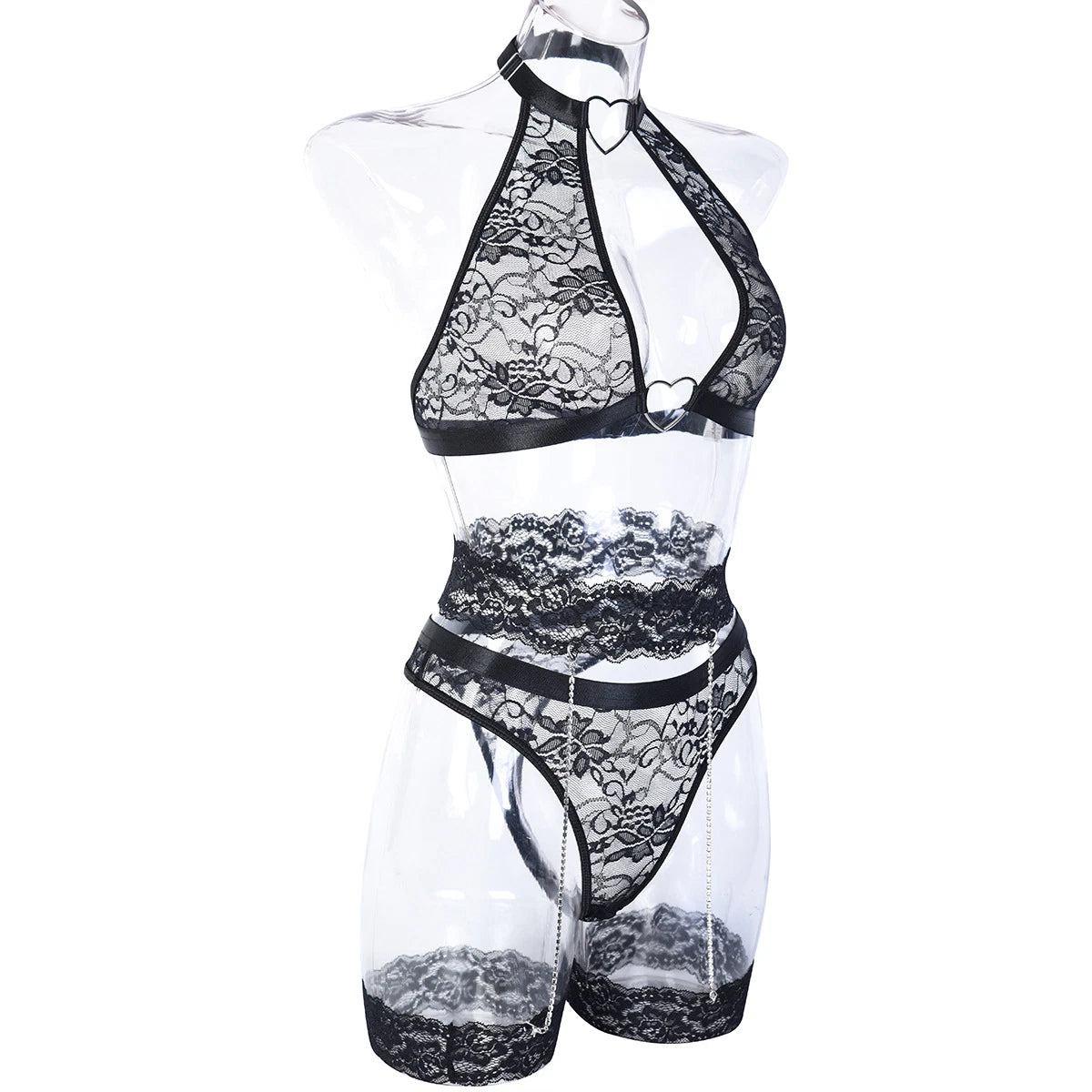 Women's Sexy Lingerie Lace Bra Set With Garter Belt Babydoll Nightwear Sleepwear
