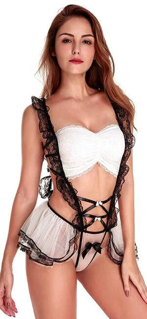 Sexy Lingerie Women Lace Underwear French Maid Nurse Cosplay Babydoll Sleepwear