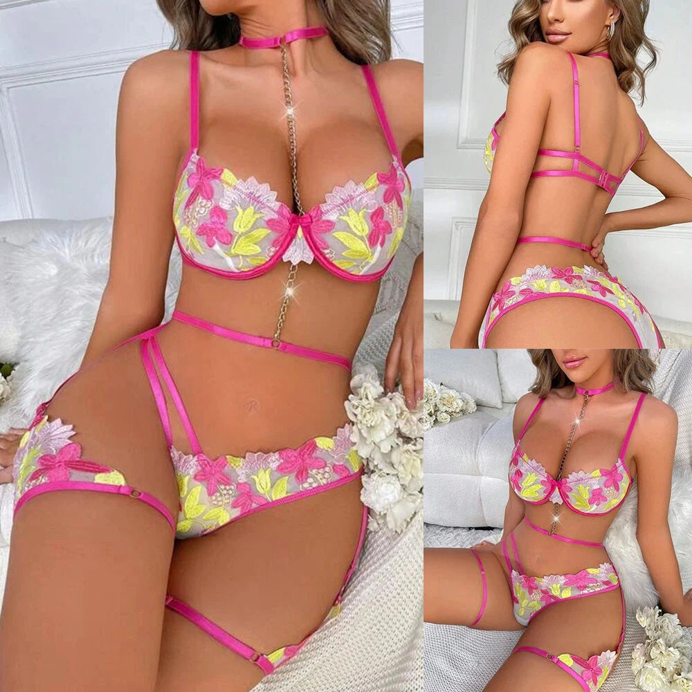 Women's Sexy Lingerie Lace Babydoll Bra Thong Set Sleepwear Underwear Nightwear