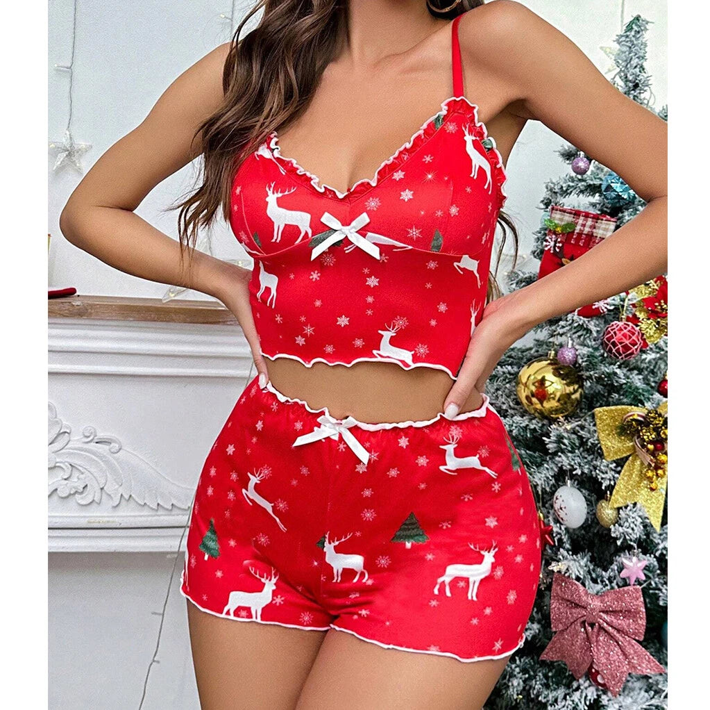 Women Sexy Sleepwear Lace Cotton Pajamas Set Shorts Nightwear Camisole Underwear