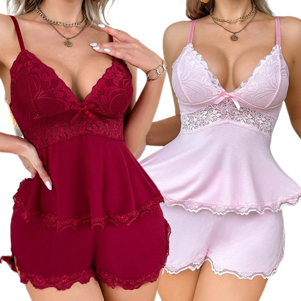 Womens Sweetness Cami Lace Camisole Lingerie Nightwear Sexy Pajamas Lounge Sets